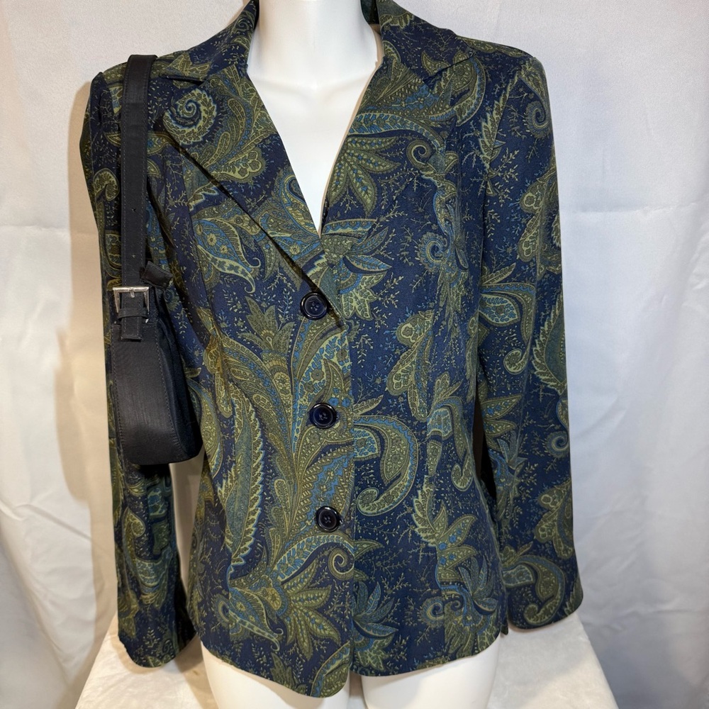 Harvé Benard Lightweight Paisley Blazer Linen Rayon Womens Small Button Front